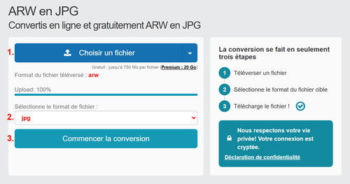 Comment convertir ARW fichiers en ligne en JPG