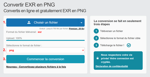 Comment convertir EXR fichiers en ligne en PNG