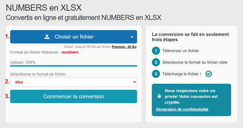 Comment convertir NUMBERS fichiers en ligne en XLSX