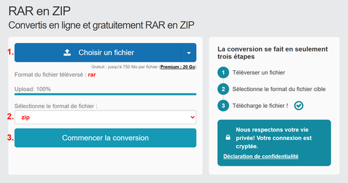 Comment convertir RAR fichiers en ligne en ZIP