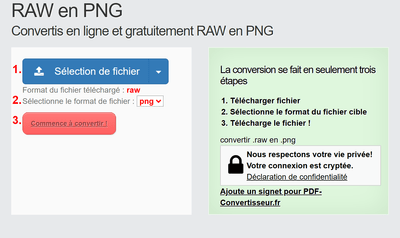 Comment convertir RAW fichiers en ligne en PNG