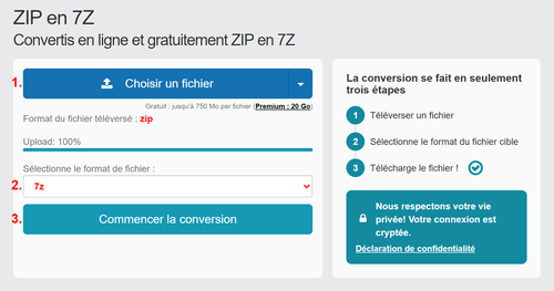 Comment convertir ZIP fichiers en ligne en 7Z